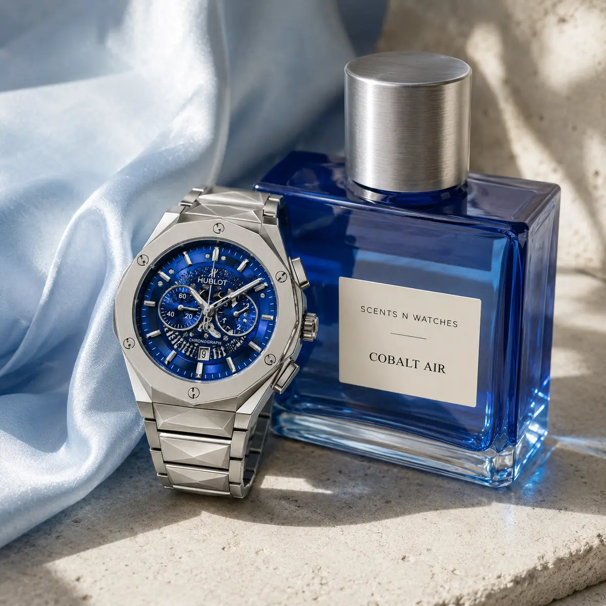 Royal Blue Multi-Dial Steel × Cobalt Air — Watch + perfume bundle