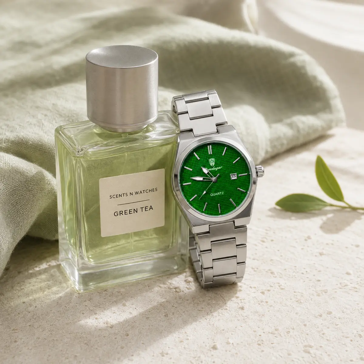 Emerald Integrated × Green Tea — Watch + perfume bundle