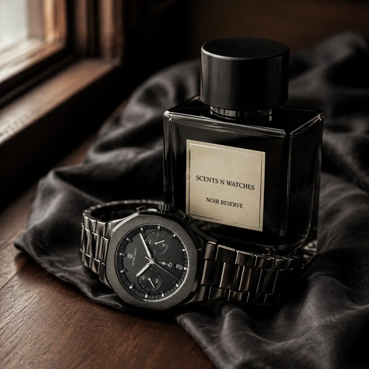 Noir Chronograph × Noir Reserve — Watch + perfume bundle