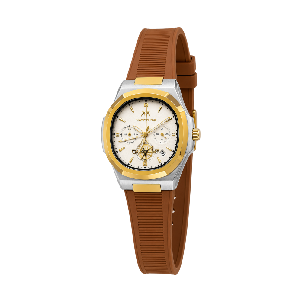 White Multi-Dial Brown Silicone — Watch · one colourway